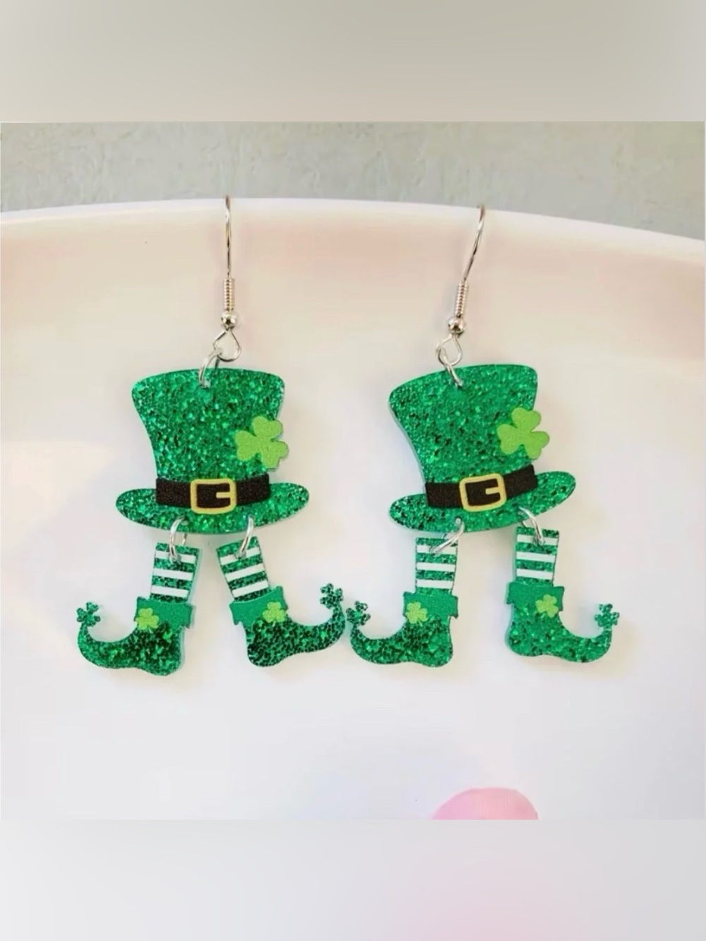 St. Patrick'S Day Clover Green Boot Earrings